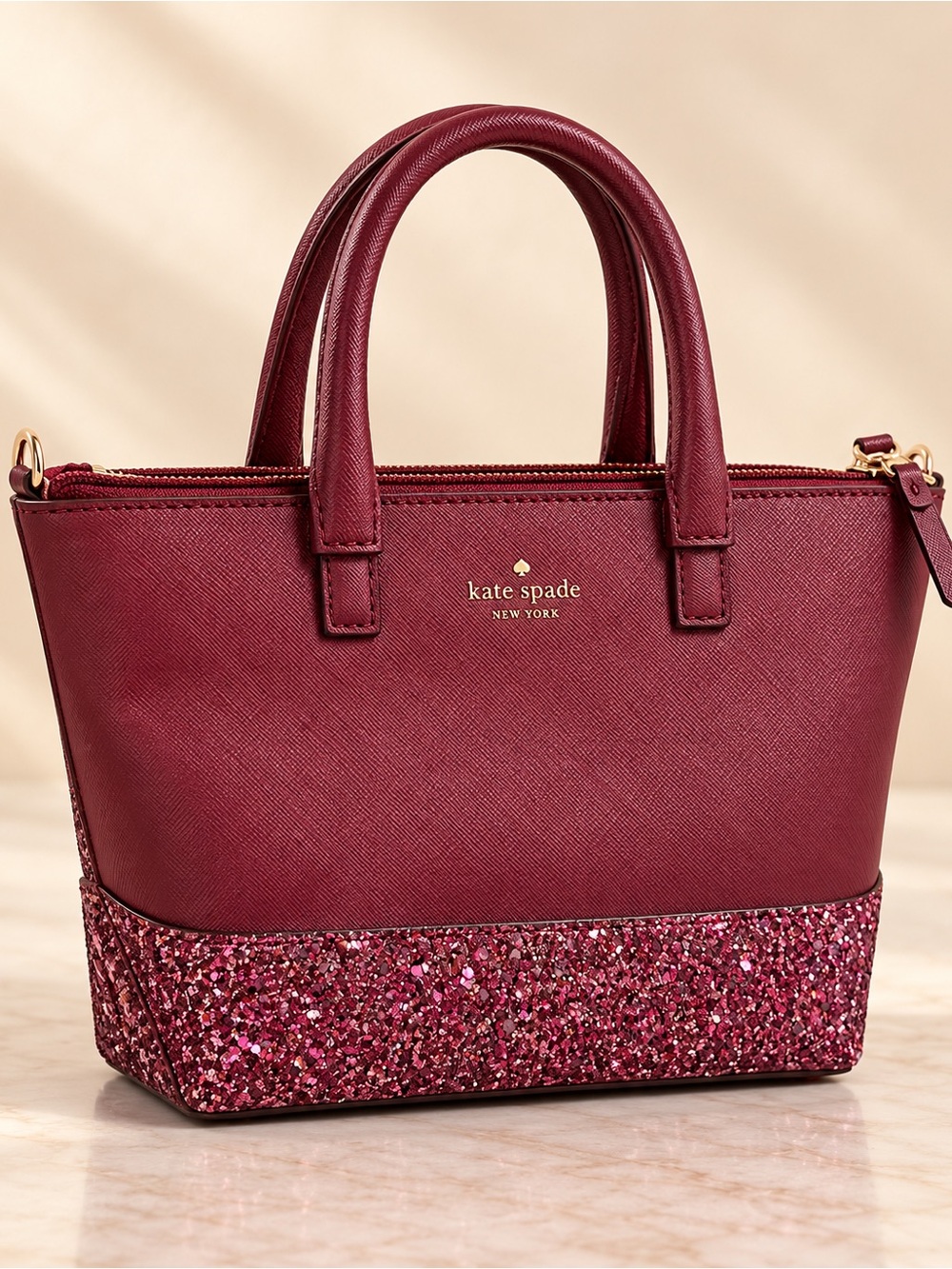 NWT Kate Spade Greta Court Ina Glitter Satchel Crossbody Burgundy
